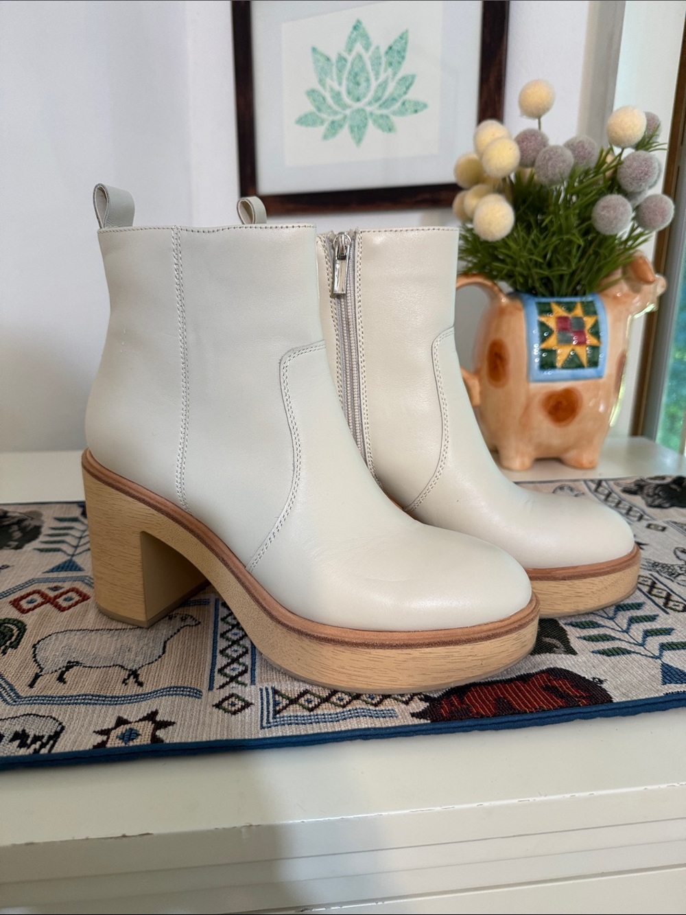 Dolce Vita Cream Platform Ankle Boots